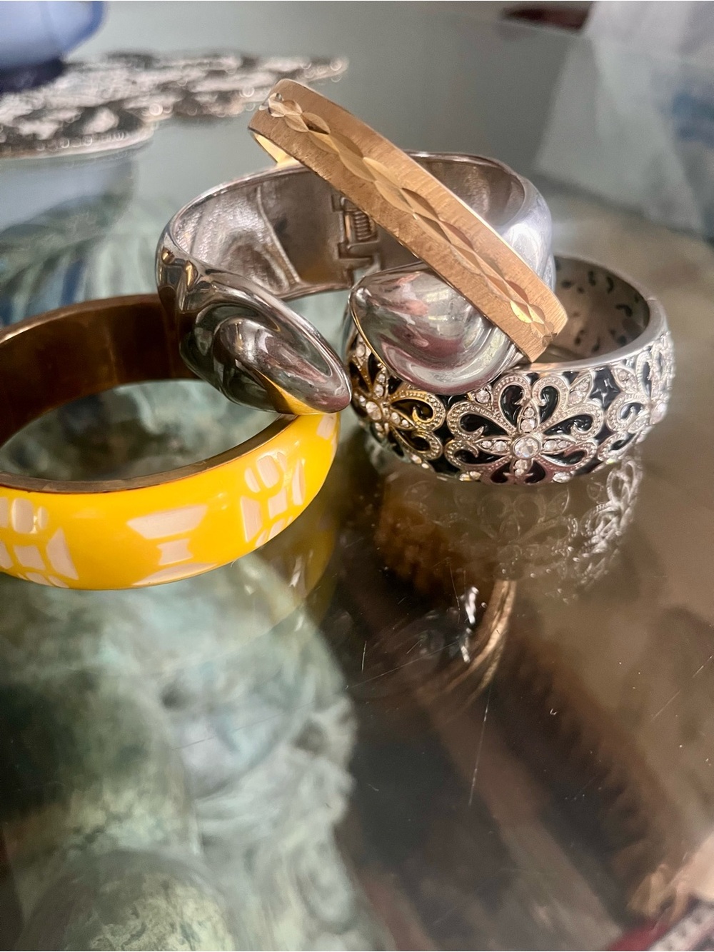 Mixed Metal and Yellow Enamel Bangle Set - Women Accessories
